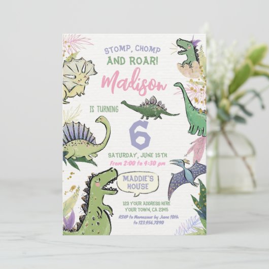 Dinosaurus Theme Party Verjaardag Kaart (Staand voorkant)