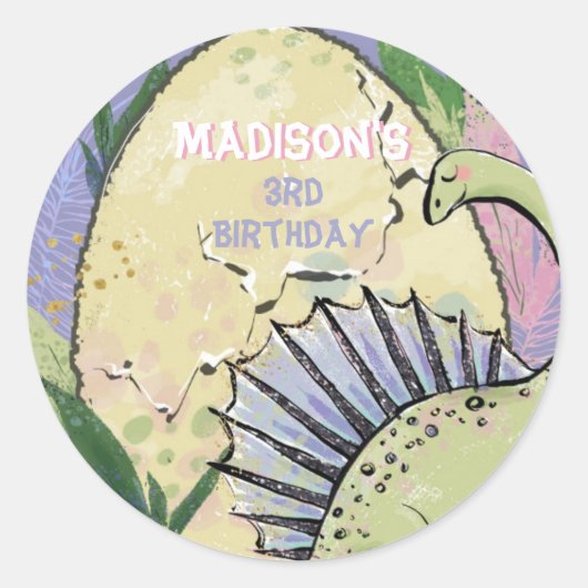 Dinosaurus Theme Party Verjaardag Ronde Sticker (Voorkant)