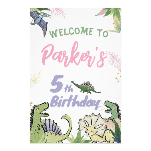Dinosaurus Theme Party Welkomstbord Foto Afdruk (Voorkant)