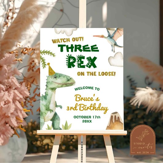 Dinosaurus Three-Rex Jongens 3e Verjaardag Welkoms Poster