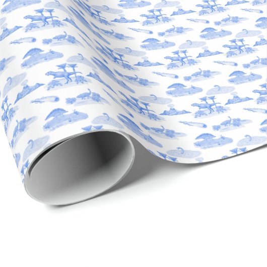 Dinosaurus toile (Periwinkle blauw) Cadeaupapier (Rol Hoek)