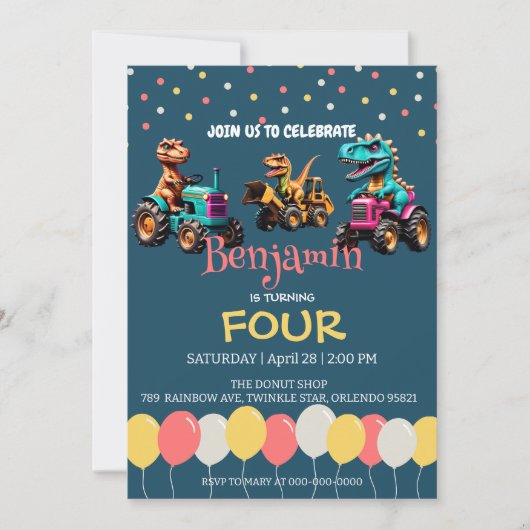 Dinosaurus tractor vrachtwagen ballon School Verja Kaart (Voorkant)