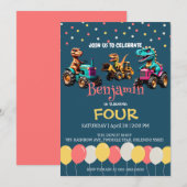 Dinosaurus tractor vrachtwagen ballon School Verja Kaart (Voorkant / Achterkant)