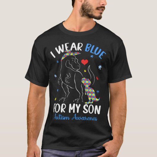 Dinosaurus TRex Ik Draag Blauw Voor Mijn Zoon Auti T-shirt (Voorkant)