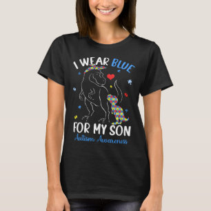Dinosaurus TRex Ik Draag Blauw Voor Mijn Zoon Auti T-shirt