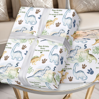 Dinosaurus Trex Jongen Verjaardag Naam Tekst Cadeaupapier
