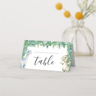 Dinosaurus Tropische Blad Baby Shower Plaatkaarten Plaatskaartje