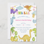 Dinosaurus Twee 2e Verjaardag Feest Uitnodiging (Voorkant)