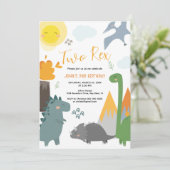 Dinosaurus Twee Rex 2e Verjaardag Feest Uitnodigin Kaart (Staand voorkant)