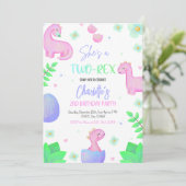 Dinosaurus Twee Rex 2e Verjaardag Feest Uitnodigin Kaart (Staand voorkant)