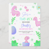 Dinosaurus Twee Rex 2e Verjaardag Feest Uitnodigin Kaart (Voorkant / Achterkant)