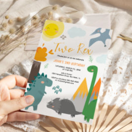 Dinosaurus Twee Rex 2e Verjaardag Feest Uitnodigin Kaart