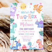 Dinosaurus Twee Rex 2e Verjaardag Feest Uitnodigin Kaart