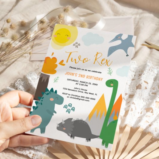 Dinosaurus Twee Rex 2e Verjaardag Feest Uitnodigin Kaart