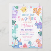 Dinosaurus Twee Rex 2e Verjaardag Feest Uitnodigin Kaart (Voorkant)