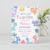 Dinosaurus Twee Rex 2e Verjaardag Feest Uitnodigin Kaart (Staand voorkant)