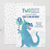Dinosaurus Twee Rex 2e verjaardagsfeestje T-Rex Kaart (Voorkant / Achterkant)