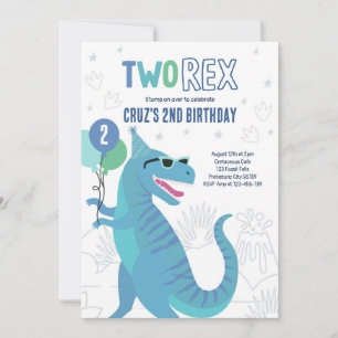 Dinosaurus Twee Rex 2e verjaardagsfeestje T-Rex Kaart