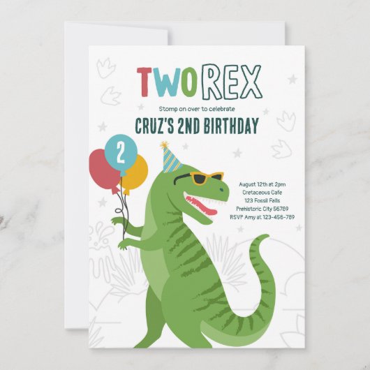 Dinosaurus Twee Rex 2e verjaardagsfeestje T-Rex Kaart (Voorkant)