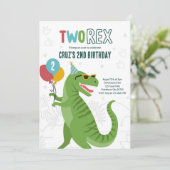 Dinosaurus Twee Rex 2e verjaardagsfeestje T-Rex Kaart (Staand voorkant)