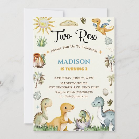 Dinosaurus Twee Rex Jongen Kaart (Voorkant)