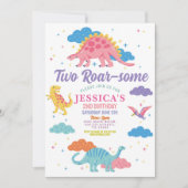 Dinosaurus Twee Rex Schattige Meisjes 2e Roze Fees Kaart (Voorkant)