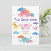 Dinosaurus Twee Rex Schattige Meisjes 2e Roze Fees Kaart (Staand voorkant)