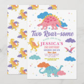 Dinosaurus Twee Rex Schattige Meisjes 2e Roze Fees Kaart (Voorkant / Achterkant)