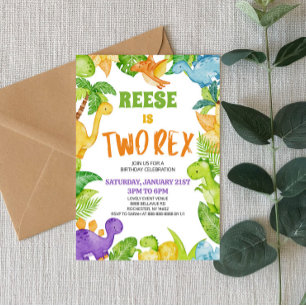 Dinosaurus Twee Rex T-Rex Tweede 2e Verjaardagsfee Kaart