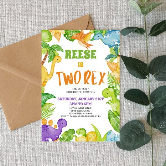Dinosaurus Twee Rex T-Rex Tweede 2e Verjaardagsfee Kaart