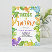 Dinosaurus Twee Rex T-Rex Tweede 2e Verjaardagsfee Kaart (Staand voorkant)