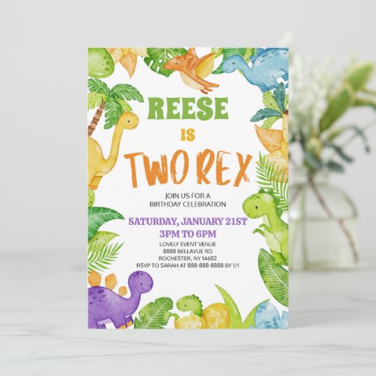 Dinosaurus Twee Rex T-Rex Tweede 2e Verjaardagsfee Kaart (Staand voorkant)