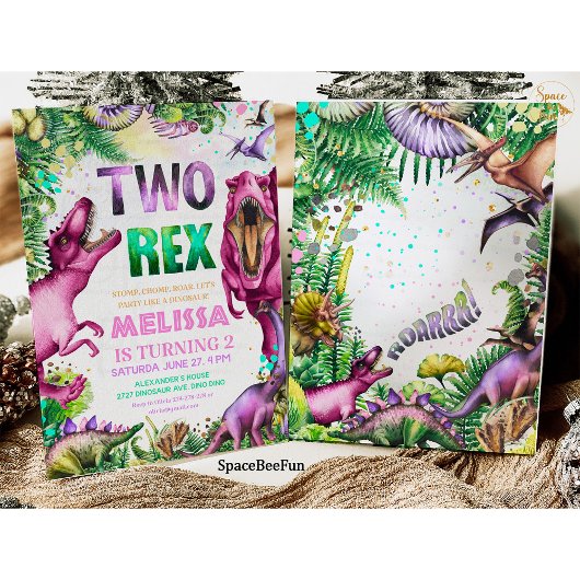 Dinosaurus TWEE Rex Uitnodiging  Dinosaurus Feest 