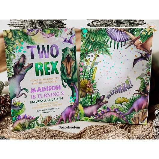 Dinosaurus TWEE Rex Uitnodiging Dinosaurus Party g