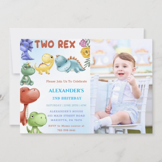 Dinosaurus Twee Rex Verjaardagsfeestje Kaart (Voorkant)