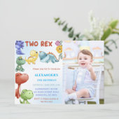 Dinosaurus Twee Rex Verjaardagsfeestje Kaart (Staand voorkant)