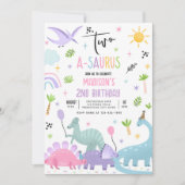 Dinosaurus Two-A-Saurs Roze T-Rex 2e verjaardagsfe Kaart (Voorkant)