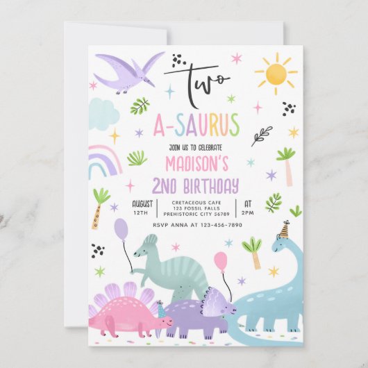 Dinosaurus Two-A-Saurs Roze T-Rex 2e verjaardagsfe Kaart (Voorkant)