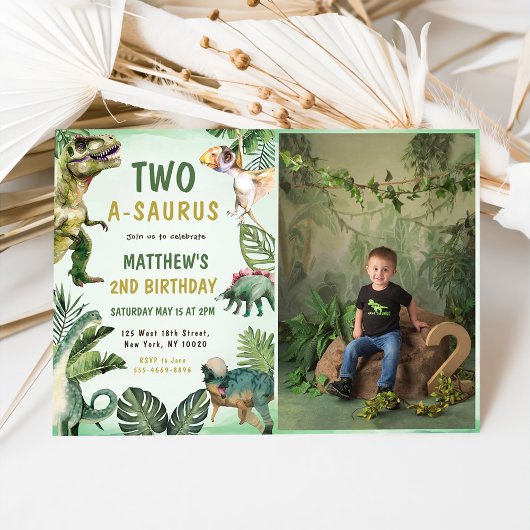 Dinosaurus Two-A-Saurus 2e verjaardag Party Foto Kaart