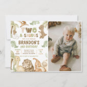 Dinosaurus Two-A-Saurus 2e verjaardag Party Foto Kaart (Voorkant)