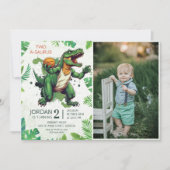 Dinosaurus Two-A-Saurus 2e verjaardag Party Foto Kaart (Voorkant)