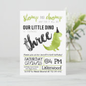 Dinosaurus Uitnodiging Stomp en Chomp Derde Verjaa (Staand voorkant)