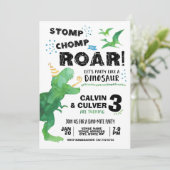 Dinosaurus uitnodiging voor dubbele verjaardag (Staand voorkant)