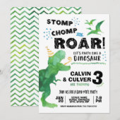 Dinosaurus Uitnodiging voor Tweelingverjaardag (Voorkant / Achterkant)