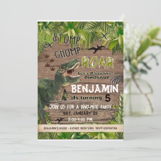 Dinosaurus uitnodigingen verjaardag, Dinosaurus Ve (Staand voorkant)