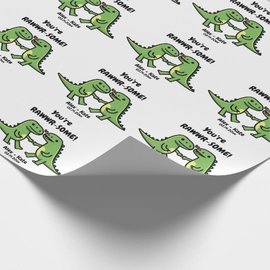 Dinosaurus Valentijnse  Cadeaupapier (Hoek)