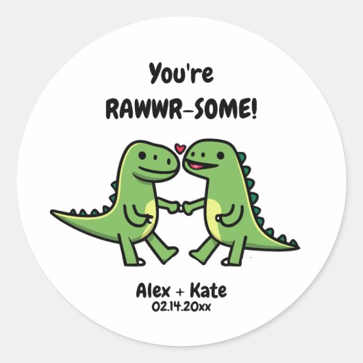Dinosaurus Valentijnse  Ronde Sticker (Voorkant)