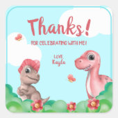 Dinosaurus van het meisje Verjaardag Bedankt Vierkante Sticker (Voorkant)