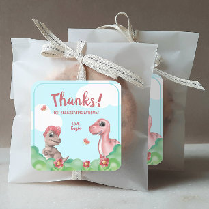 Dinosaurus van het meisje Verjaardag Bedankt Vierkante Sticker