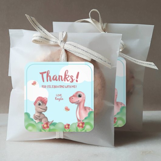 Dinosaurus van het meisje Verjaardag Bedankt Vierkante Sticker